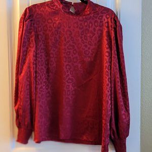 Red Long sleeves leopard print shirt